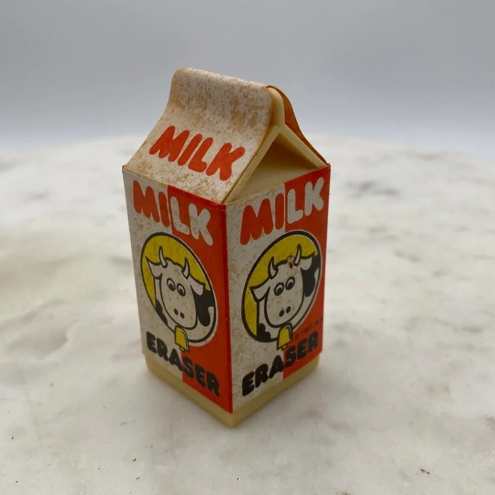 Vintage Orange Juice Carton PENCIL SHARPENER &‎ MILK ERASER 1985 Taiwan Novelty
